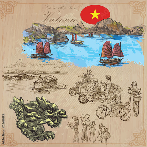 Vietnam. Pictures of Life. Colored vector pack. Hand drawings.