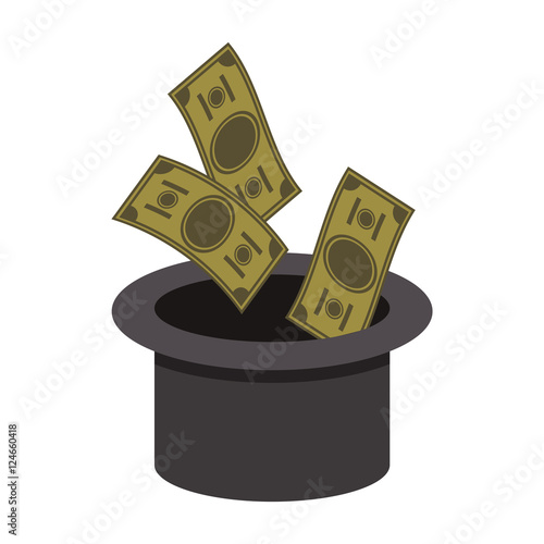 top hat with money green bills over white background. vector illustration