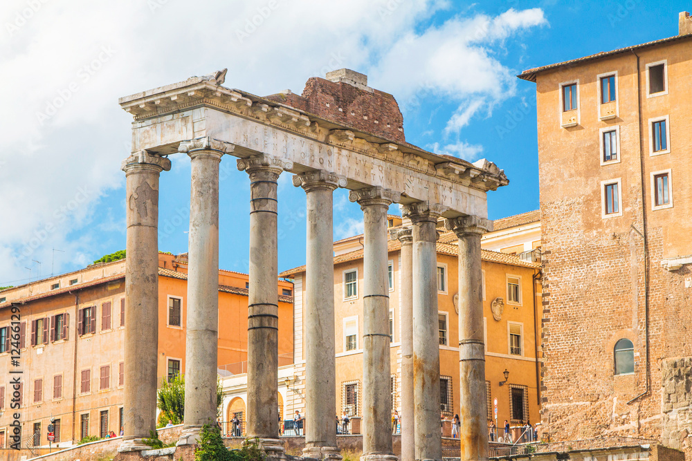 Roman Forum, the columns of the Temple of Saturn, Rome, Italy