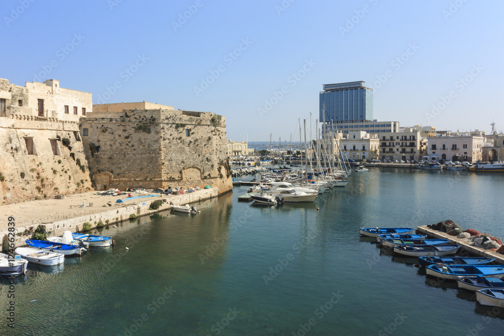View of the Angevin-Aragonese Castle and harbor in Gallipoli, Sa