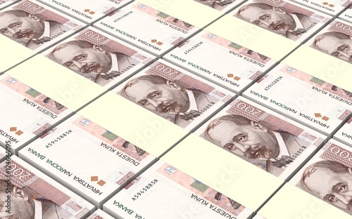 Croatian kuna bills stacks background. 3D illustration.