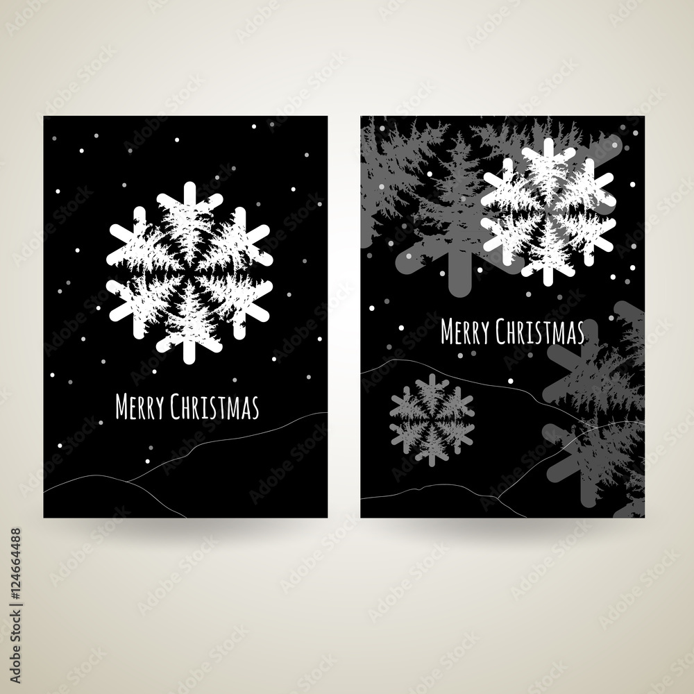 Merry Christmas black and white vector cards with snowflakes. Stock ...