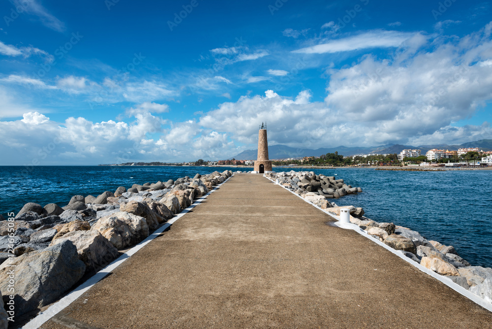Puerto Jose Banus lighthouse in Marbella, Spain