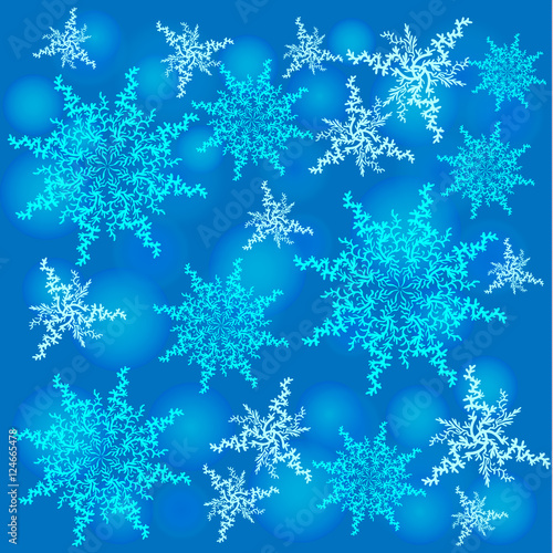 Winter background. Fallen defocused snowflakes. Christmas. Vector.