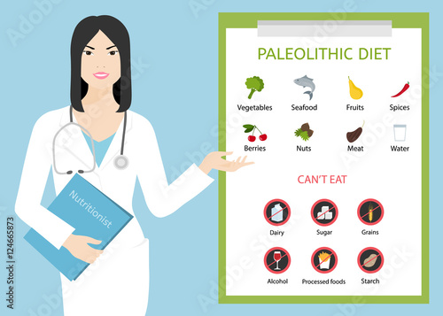 Asian woman doctor demonstrituet paleolithic diet
