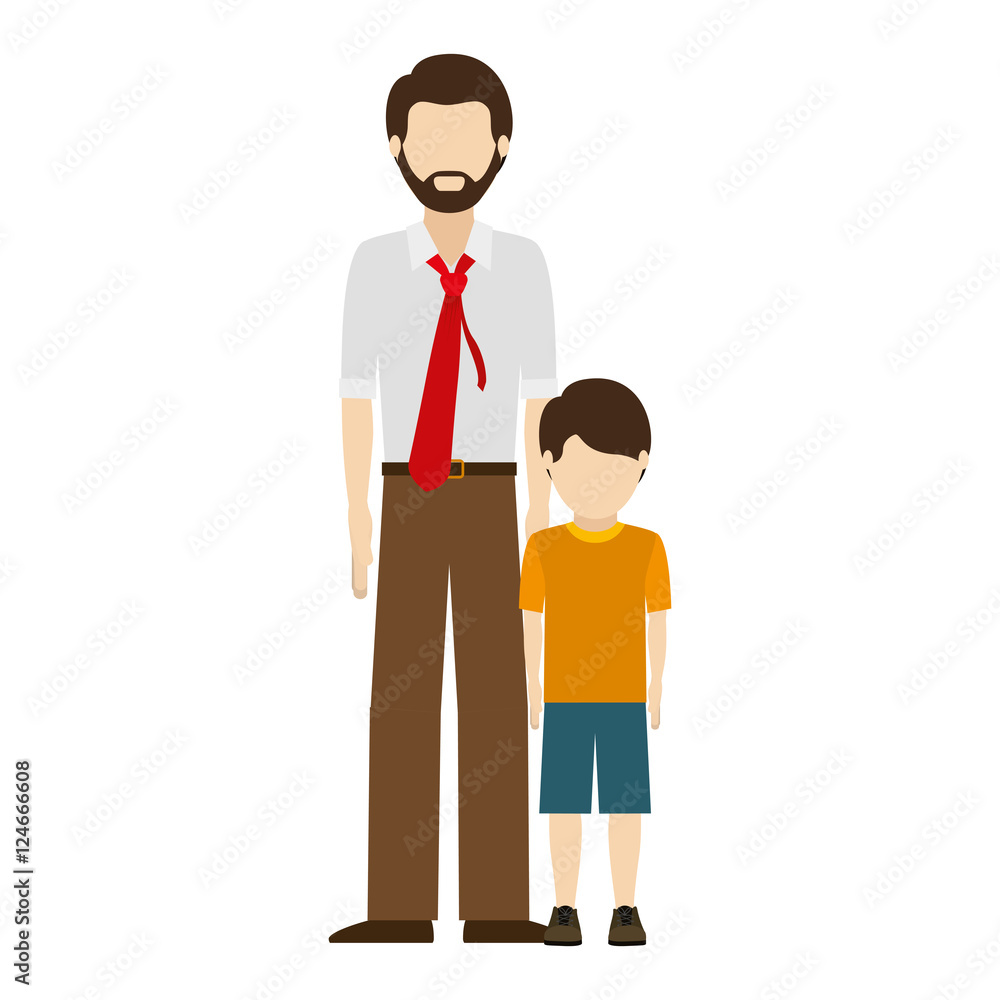avatar man dad wearing red tie with his son over white background. vector illustration avatar man dad wearing red tie with his son over white background. vector illustration