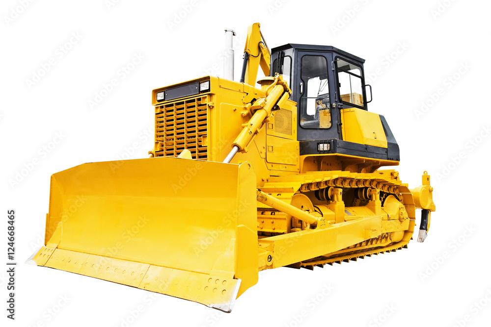 Bulldozer isolated on white.