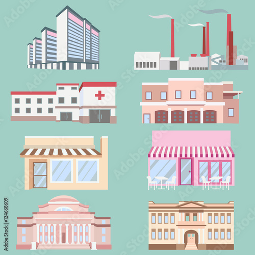 Vector illustration different urban industrial buildings in a flat style.