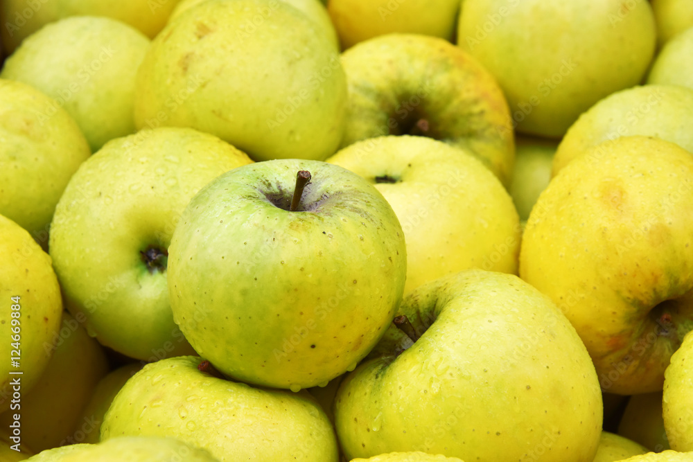 Fresh organic apples on street market stall Fresh organic apples on street market stall