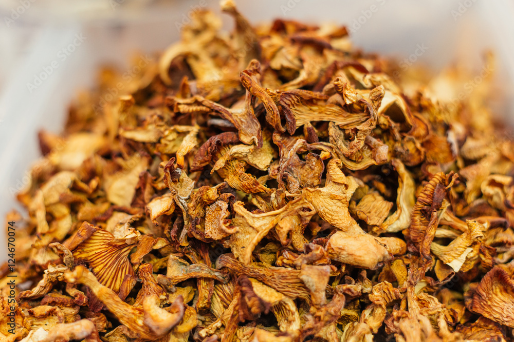 dried hill chanterelle. Hand-picked from the forest, sliced and dried.