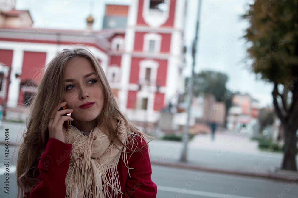 portrait of beautiful girl with blue eyes in red portrait of beautiful girl with blue eyes in red