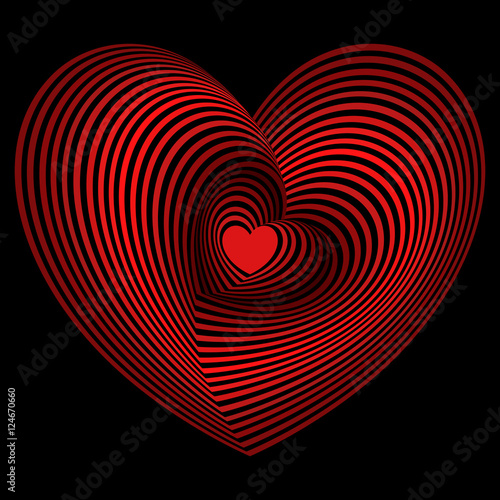 Red heart into the lot of heart shapes over black