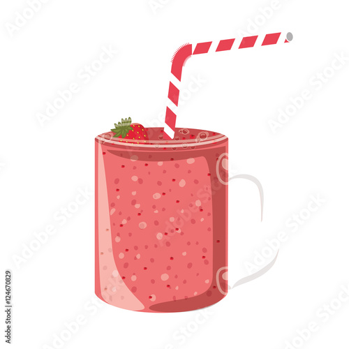 strawberry smoothie on mason jar with straw over white background. vector illustration