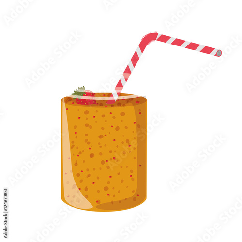 smoothie drink on mason jar with straw and strawberry decorations over white background. vector illustration