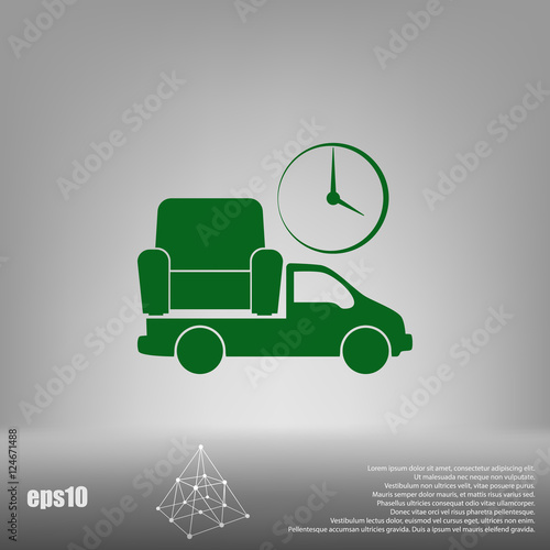 Flat paper cut style icon of vehicle delivering furniture