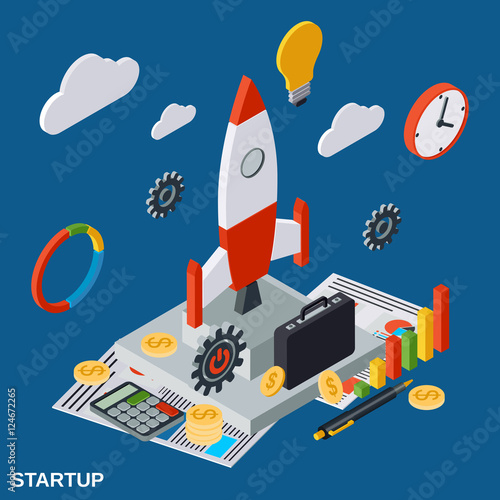 Business startup flat isometric vector concept