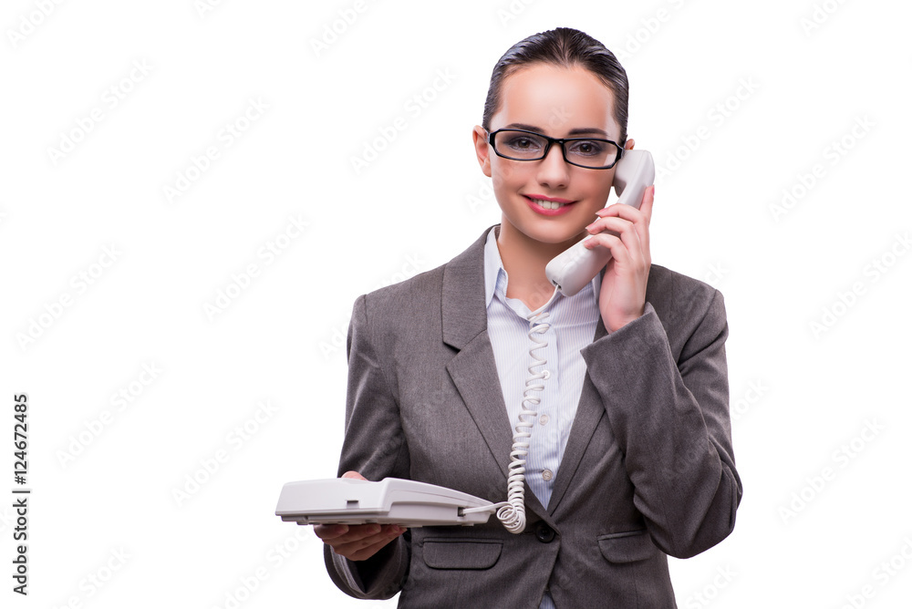 Nice elegant call center operator isolated on white