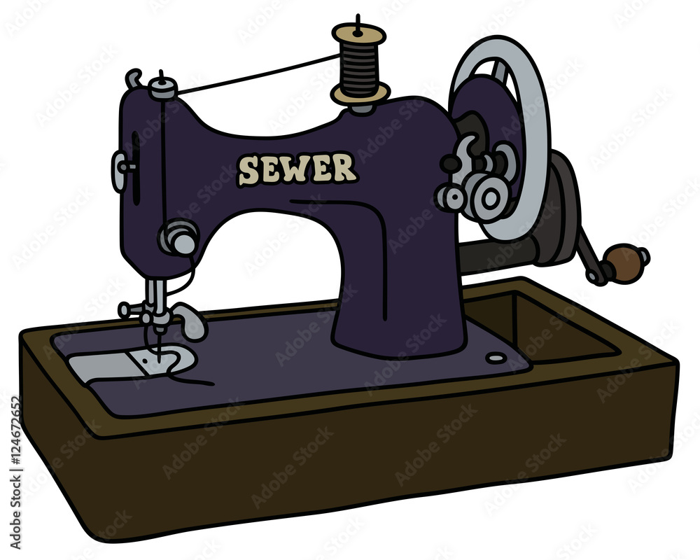 Hand drawing of a vintage mechanical sewing machine