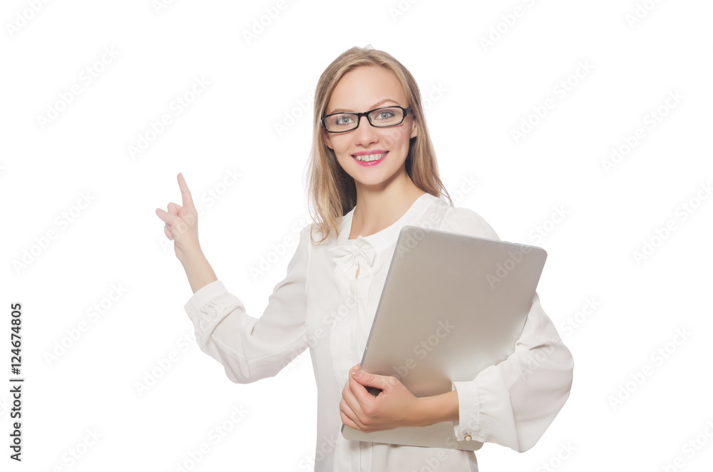 Businesswoman with laptop in business concept Businesswoman with laptop in business concept
