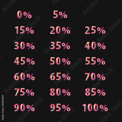 large full color set polygonal numbers percent for discounts and