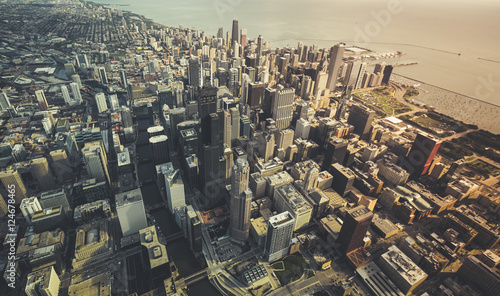 Chicago Downtown- Aerial View with desaturated colors