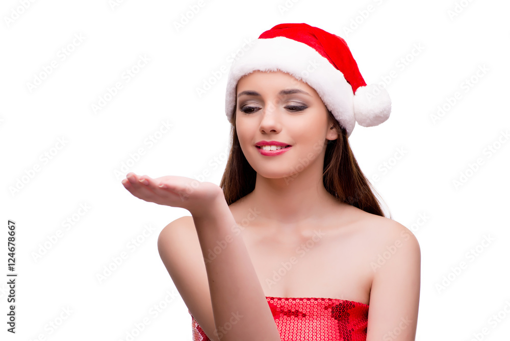 Young woman in snow girl costume in christmas concept Young woman in snow girl costume in christmas concept