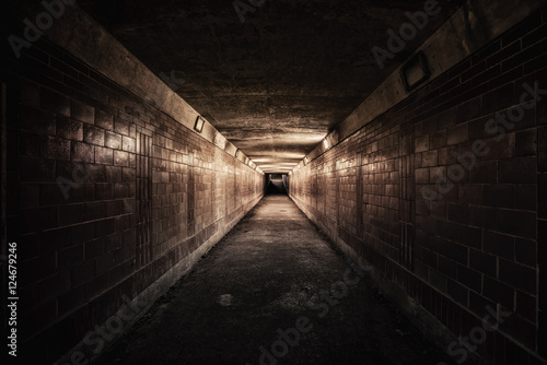 Empty underpass tunnel at night