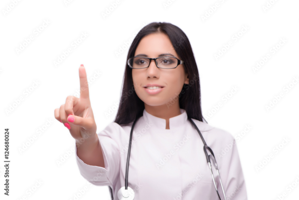 Young female doctor in medical concept isolated on white Young female doctor in medical concept isolated on white