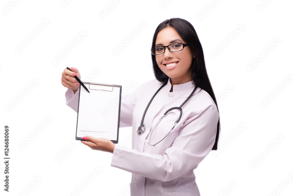 Young female doctor in medical concept isolated on white Young female doctor in medical concept isolated on white