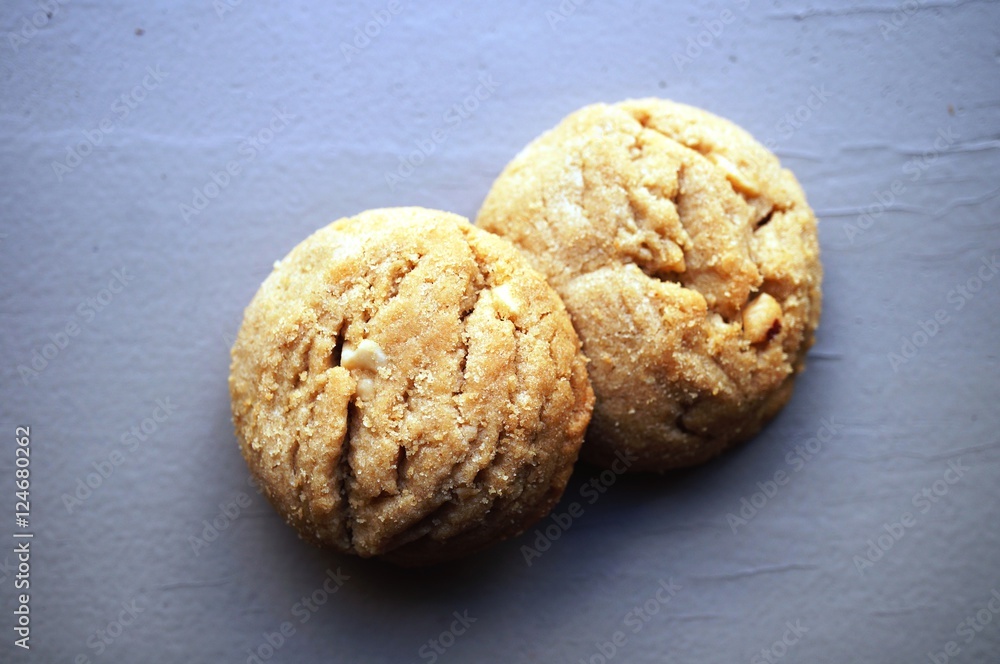 Two round peanut butter cookies Two round peanut butter cookies