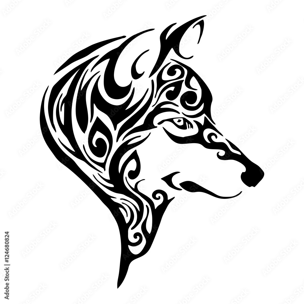 Premium Vector  Tribal wolf head logo tattoo design animal stencil vector  illustration