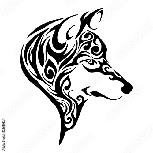 wolf head tribal tattoo sketch drawing isolated vector