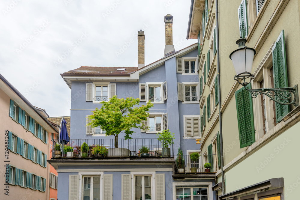 View of historic Zurich city center on a cloudy day in summer, Canton of Zurich, Switzerland. View of historic Zurich city center on a cloudy day in summer, Canton of Zurich, Switzerland.