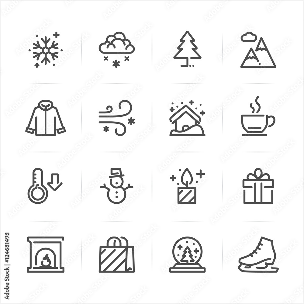 Obraz premium Winter icons with White Background