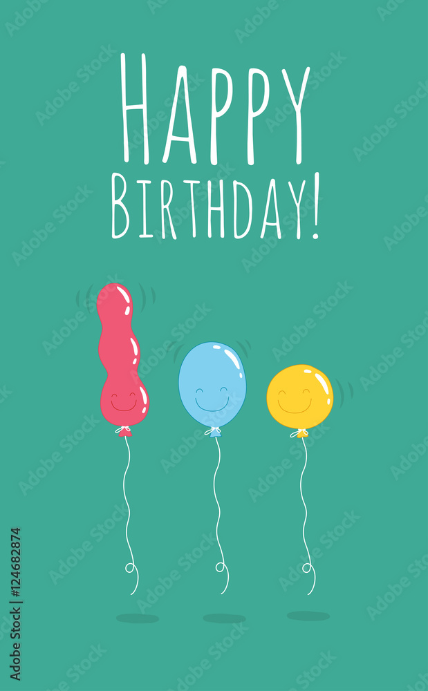 Greeting card Happy Birthday. Funny color balloons wishes you a happy  birthday. Comic characters. Vector illustration. Stock Vector | Adobe Stock