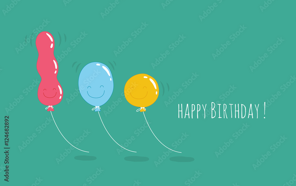 Greeting card Happy Birthday. Funny color balloons wishes you a happy  birthday. Comic characters. Vector illustration. Stock Vector | Adobe Stock
