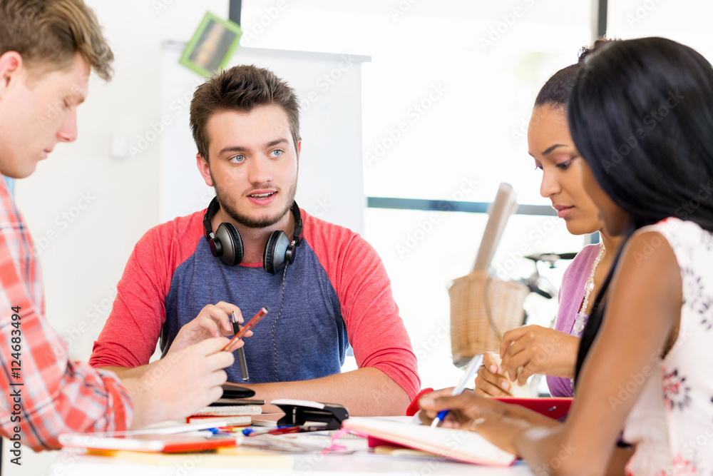Young office workers or students as a team Young office workers or students as a team