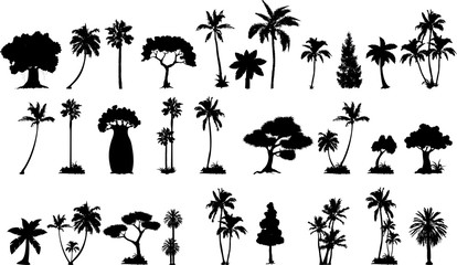 Wandcirkels Palmboom Silhouettencollectie van tropische palmbomen  © jihane37