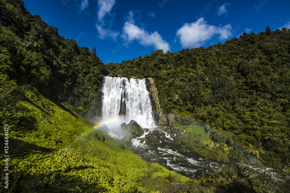 Marokopa Falls with rainbow, New Zealand Marokopa Falls with rainbow, New Zealand