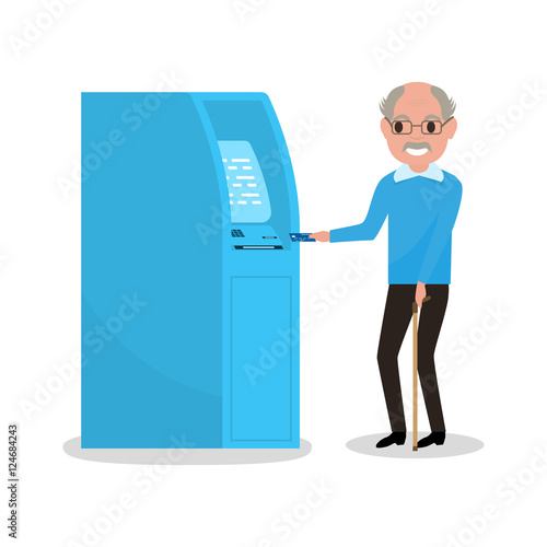Vector cartoon grandfather got plastic credit card