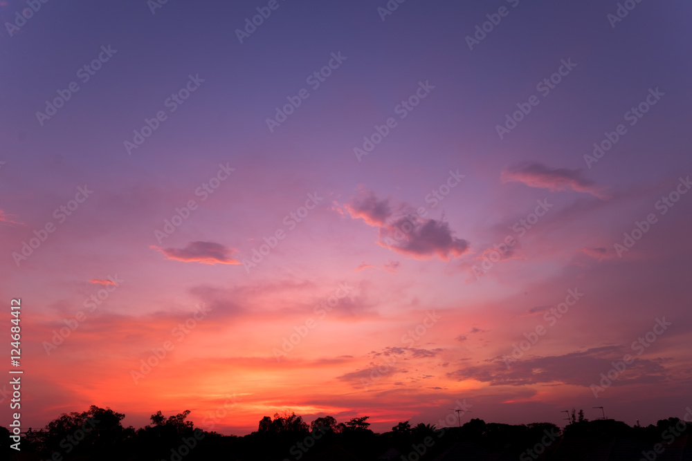 Dramatic sunset and sunrise vivid sweet colorful cloud in sky.