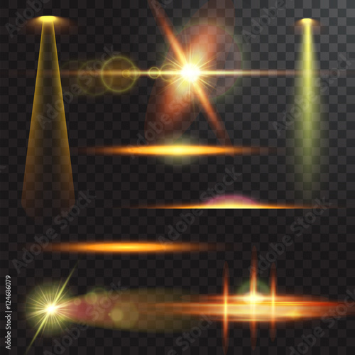 Realistic beam lights on transparent background.