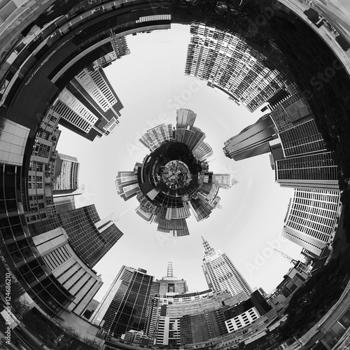 Abstract 3d City Planet inside City tunnel