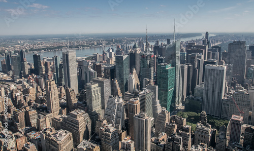 An aerial view of Manhattan's skyscrapers.
