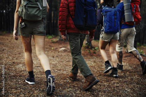 Camping Backpacker Walking Friendship Togetherness Concept photo