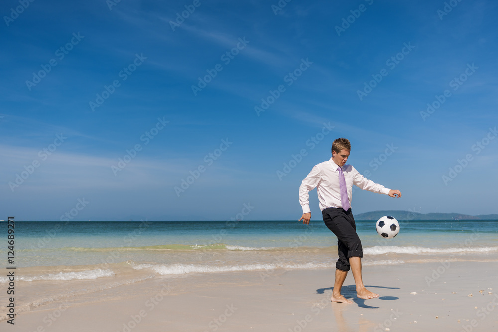 Businessman Travel Beach Football Relaxation Concept