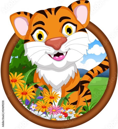 Fototapeta Naklejka Na Ścianę i Meble -  tiger cartoon in frame