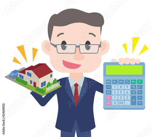 real estate agent holds house model and calculator