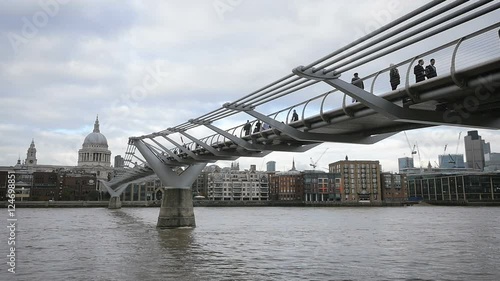 Millennium Bridge, St. Paul's Cathedral, River Thames, London - slow motion