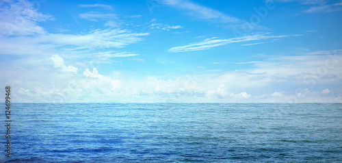 Blue sea/ocean and clouds sky abstract background in Thailand. horizon over view. summer relaxing time.